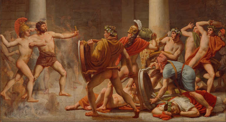 Odüsszeusz bosszút áll Pénelopé kérőin. Christoffer Wilhelm Eckersberg festménye (1814)